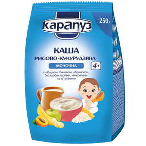 Каша Карапуз рисово-кукурудзяна молочна з яблуком, бананом і абрикосом з 4-х міс. 250 г