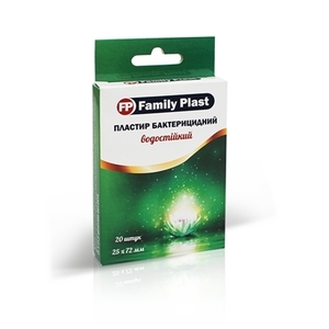 Пластир медичний FP Family Plast бактерицидний на полімерній основі водостійкий прозорий 25мм х 72мм №20 || ТОВ Аргопласт,Україна