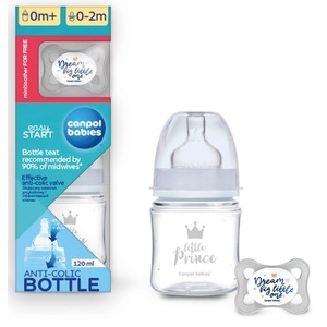 Набор Canpol 0312mix для новорожденных бутылочка 120мл + пустышка MINI Boy 0+