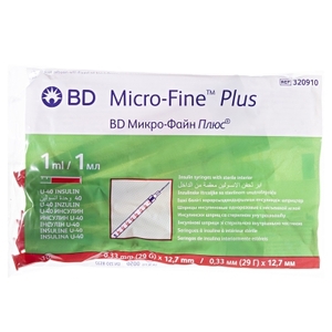 Шприц инсулиновый Micro-Fine Plus U-40 с иглой 29G (0.33x12.7мм) 1мл №10 BD