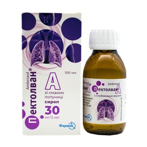 Пектолван А зі смаком полуниці сироп 30 мг/5 мл по 100 мл у флаконі