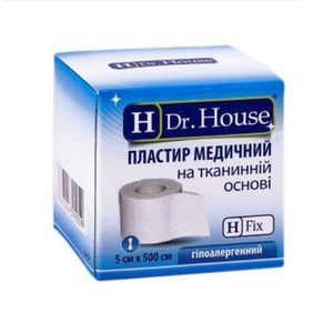 Лейкопластир H Dr.House котушка тканинна основа 5 см*5 м картон.упак.