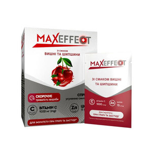 Максефект (MAXEFFECT) з віт.С 1000мг та Цинком вишня та шипшина, порош.саше 4г №20