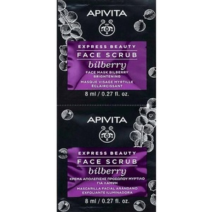 Скраб Apivita EXPRESS BEAUTY для освітлення шкіри обличчя з чорницею 2*8 мл