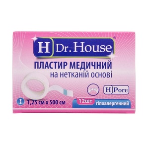 Лейкопластырь H Dr.House катушка нетканая основа 1,25 см*5 м картон.упак.