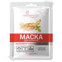 Маска Via Beauty Коллагеновая для лица Красный Женшень Восстановление свойств кожи