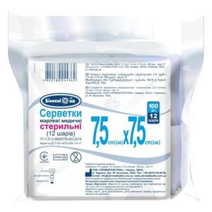 Серветки Білосніжка марл.стер.7,5х7,5см 12-сл.№100