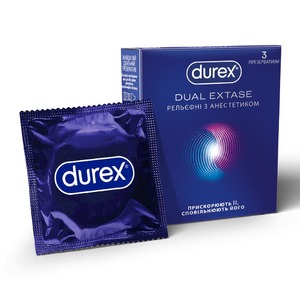 Презервативи Durex Dual Extase рельєфні з анестетиком №3