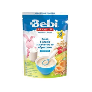 Каша Bebi Преміум молочна 5 злаків з малиною та абрикосом з 6 міс.200г