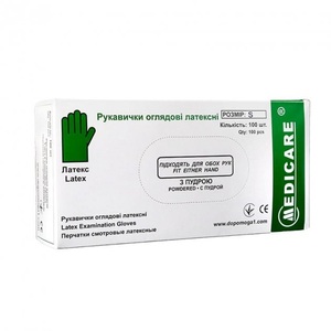 Рукавички смотр.латексні н/стерил.з пудрою Medicare, S