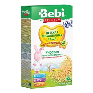 Каша Bebi безмолочна Рис низькоалерг з пребіот з 4-х міс 200 г