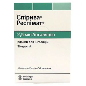 Спиолто Респимат раствор для ингаляций 2,5 мкг/2,5 мкг по 4 мл 60 доз в катридже с ингалятором Респимат 1 шт