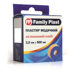 Лейкопластырь FP Family Plast мед. ткан. катушка с подвесом 2,5см*5м